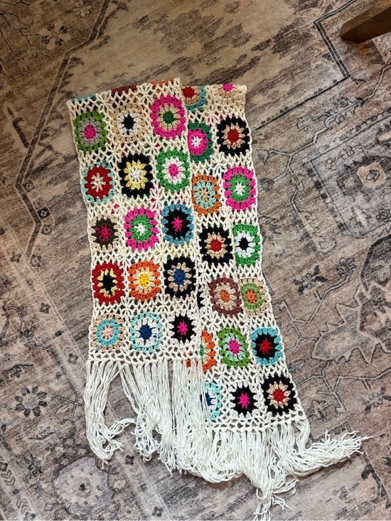 Free People Accessories - Boho Crochet Patchwork Granny Square Long Fringe festival scarf